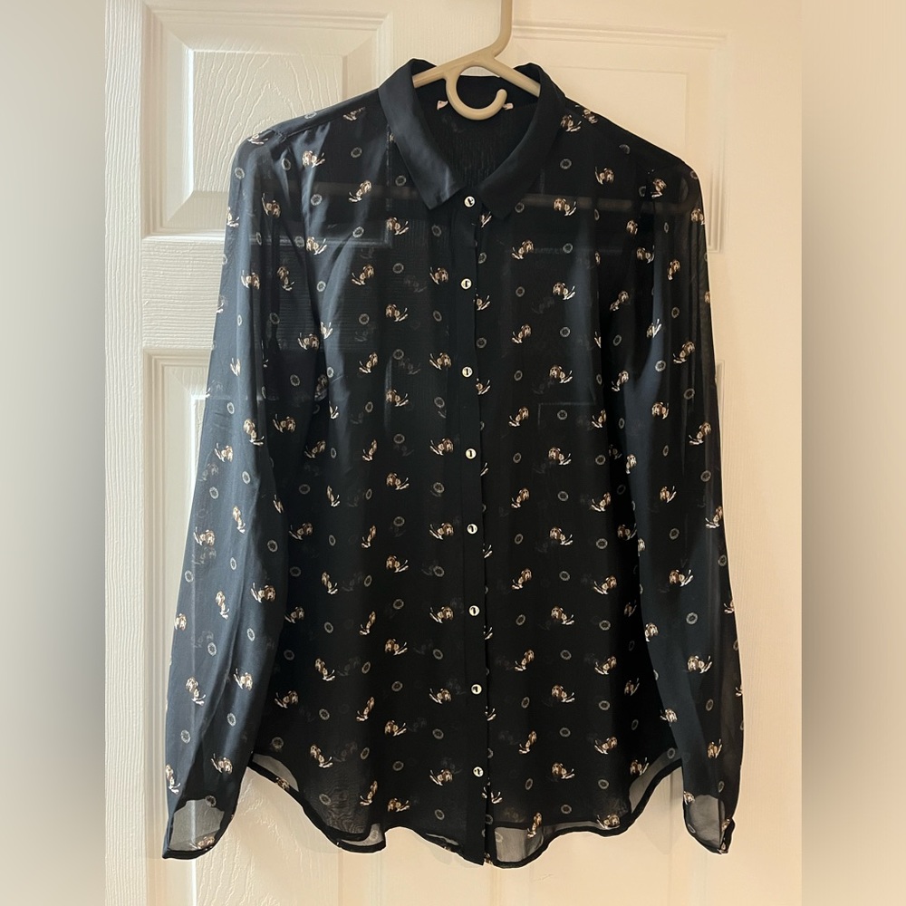 ***😀3 for $35./Wonderful fun sheer dashound dog pattern peasant blouse.